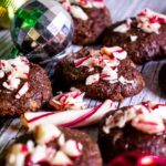 Peppermint Mocha Cookies with candy cane and baubles