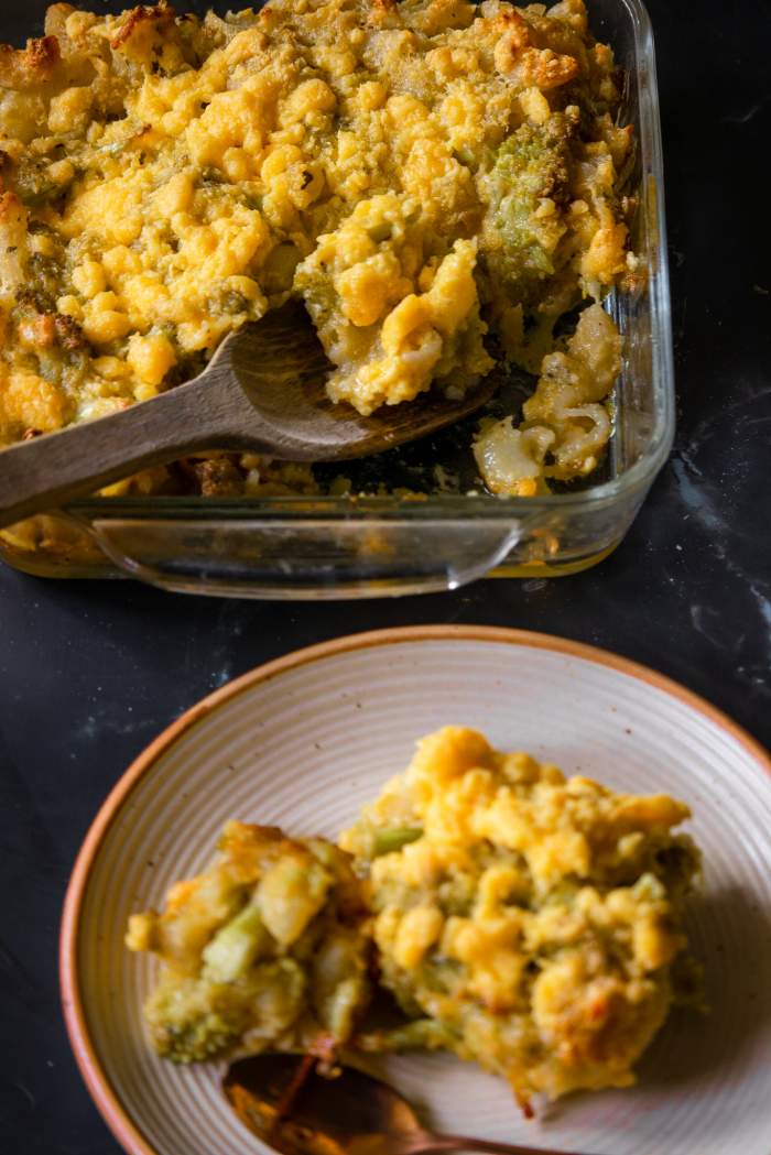 broccoli mac and cheese served in a plate